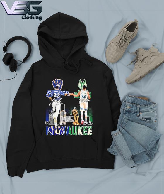 Funny Christian Yelich Milwaukee Brewers and Antetokounmpo Milwaukee Bucks  Cups Milwaukee City signatures shirt, hoodie, sweater, long sleeve and tank  top