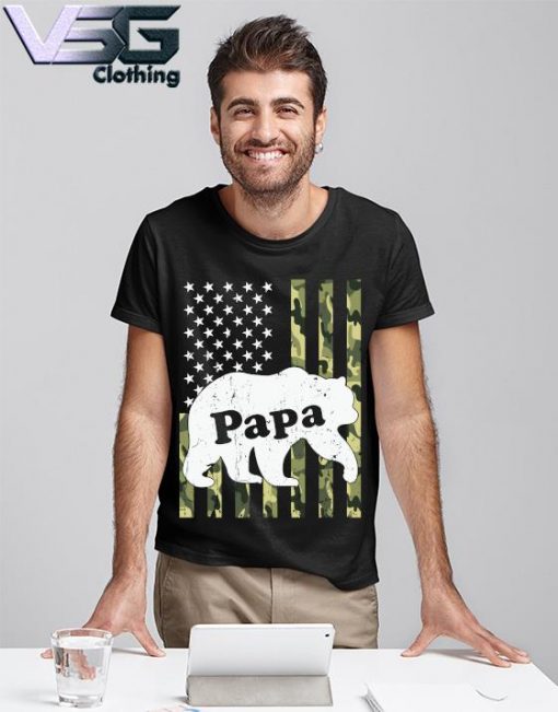 Official Best Papa Bear Veteran American Flag Father's Day T-shi