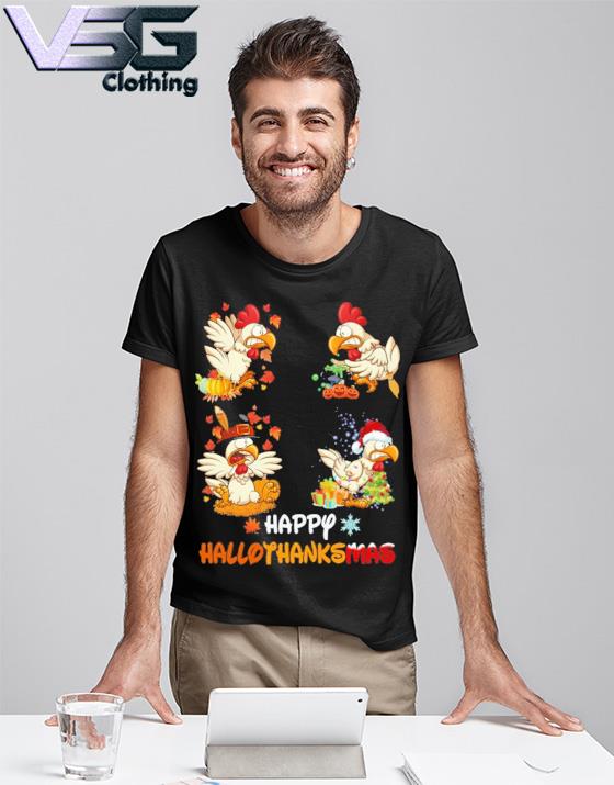 Chicken Halloween Happy HalloThanksMas  Funny T-Shirt Size S-2XL