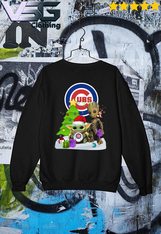 Santa Groot And Baby Yoda Hug Chicago Cubs Snow Christmas Tree