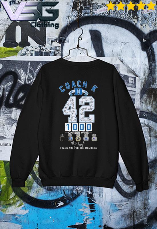 Coach K 1980 2022 42 1000 Career Wins thank you for the memories signature  shirt, hoodie, sweater, long sleeve and tank top