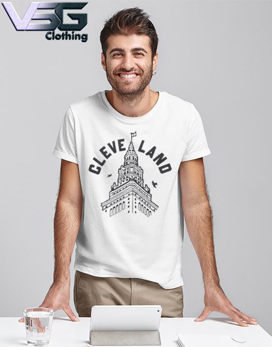 Cleveland C Terminal Tower T Shirt Orange and Brown XSmall