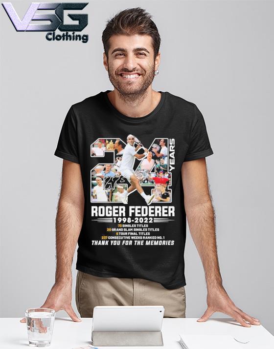 Roger Federer 24 years 1998 2022 73 singles titles 6 tour final titles thank you for the memories signatures s T-Shirt