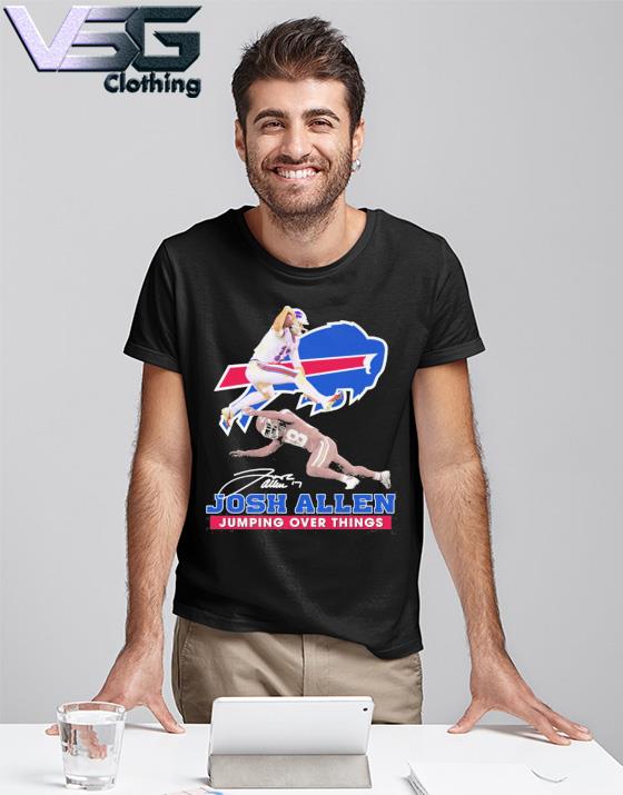 Josh Allen Jumping Over Things Neon Hurdle T-Shirt - Buffalo Bills