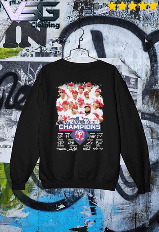 Philadelphia Phillies Team 2022 National League Champions Signatures Shirt Sweater Philadelphia Phillies Team 2022 National League Champions Signatures Shirt Sweater