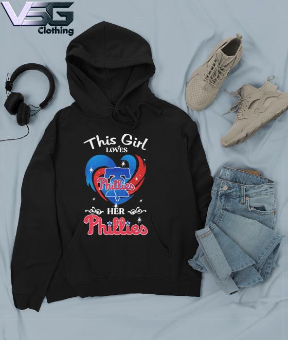 This girl loves her Philadelphia Phillies baseball shirt, hoodie