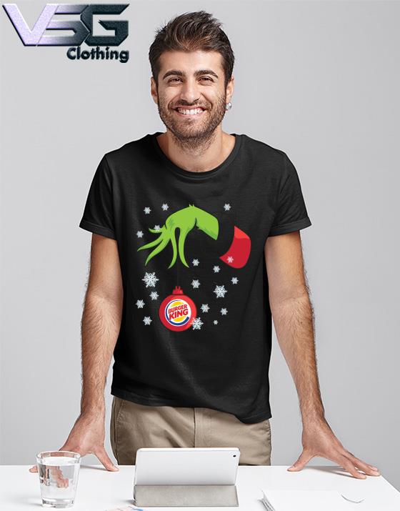 Grinch Hand holding Burger King Snowflake Christmas Sweater