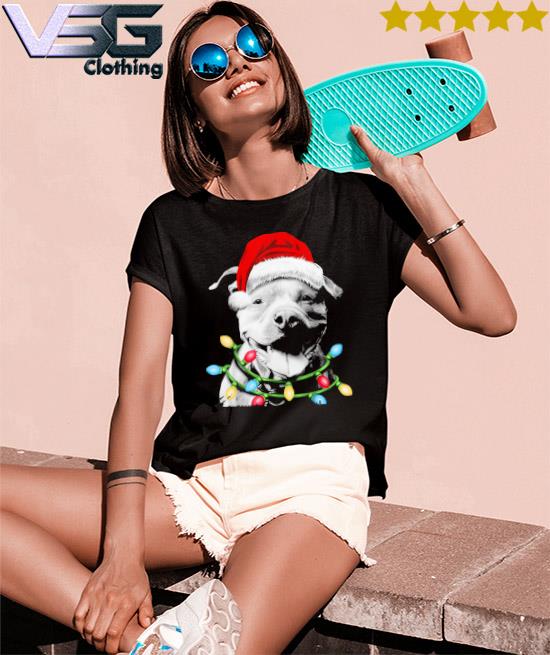 Santa Pitbull Merry Christmas light 2022 shirt