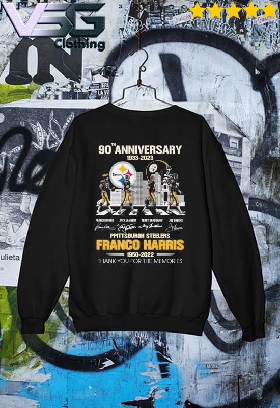 Pittsburgh Steelers 90Th Anniversary 1933-2023 Franco Harris 1950-2022  Abbey Road Signatures Tee Shirt - Snowshirt