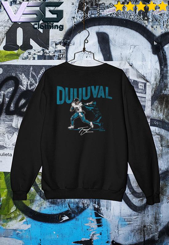 Trevor Lawrence Jacksonville Jaguars stiff arm Duuuval signature shirt,  hoodie, sweater, long sleeve and tank top