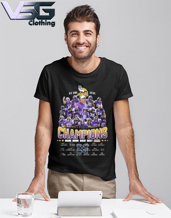 Minnesota Vikings champions as one Minnesota Vikings Skol with signatures  shirt, hoodie, sweater, long sleeve and tank top