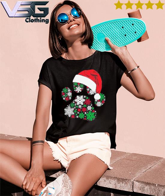 Paw Snowflake Santa Hat Merry Christmas Shirt