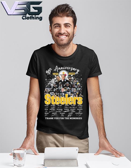 The Pittsburgh Steelers 90th anniversary 1933 2023 thank you for the  memories signatures Pittsburgh Steelers shirt, hoodie, sweater, long sleeve  and tank top