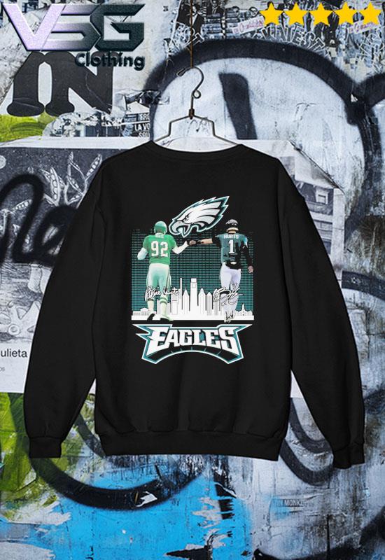 Reggie White And Jalen Hurts Philadelphia Eagles City Skyline Signatures  Shirt - Limotees