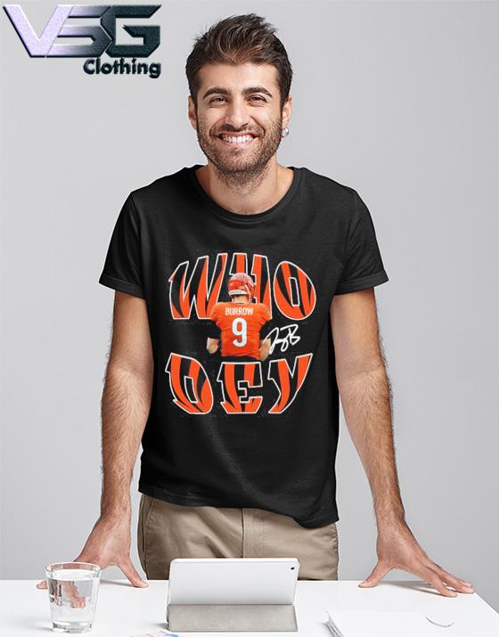 Cincinnati Bengals 9 Joe Burrow Who Dey official signature shirt