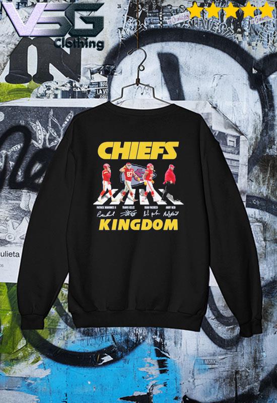 Chiefs kingdom Walking Abbey Road Patrick Mahomes Travis Kelce Isiah Pacheco  Andy Reid signatures shirt - Limotees