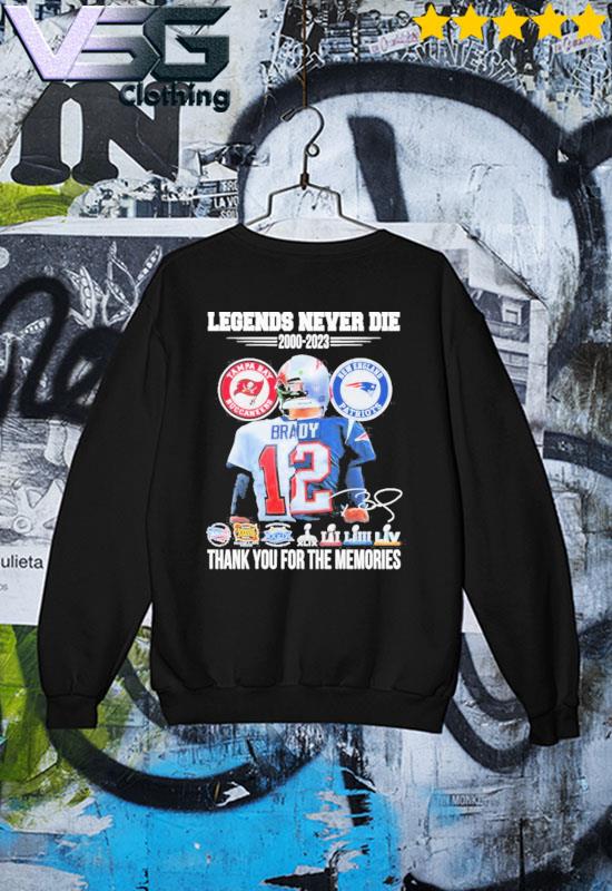 12 tom brady 2000 2023 thank you for the memories signatures shirt, hoodie,  sweater, long sleeve and tank top