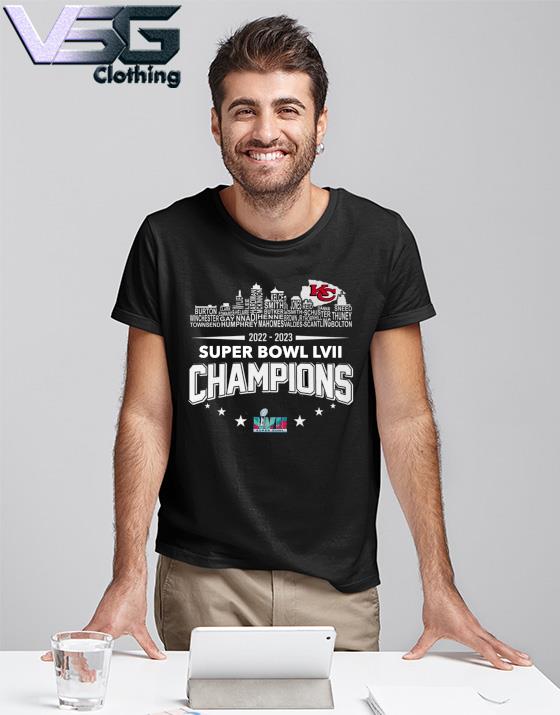 Official Kansas City Chiefs 2022 2023 Super Bowl LVI Champions Players names city shirt