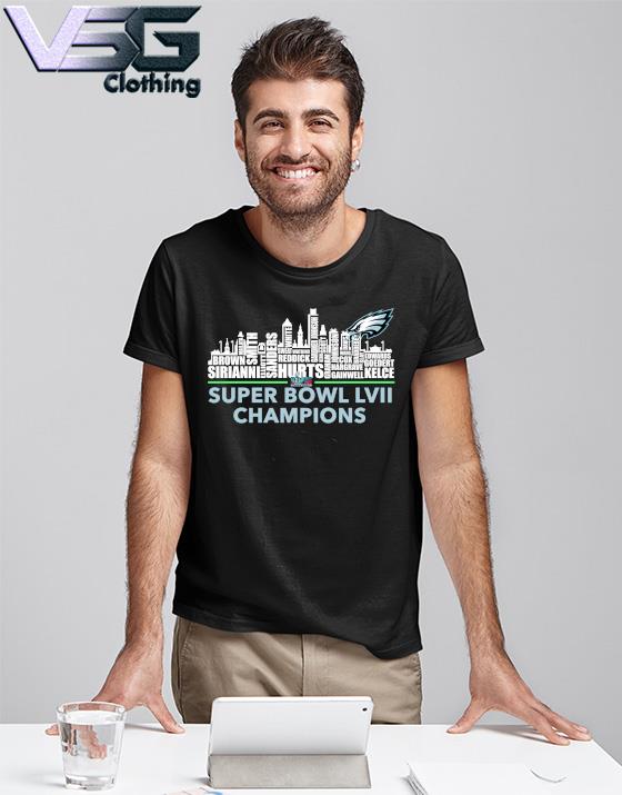 Official Philadelphia Eagles Players names skyline Super Bowl LVII champions shirt