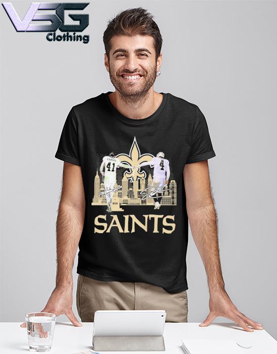 Orleans Saints 41 Kamara and 4 Derek Carr city skyline signatures shirt,  hoodie, sweater, long sleeve and tank top