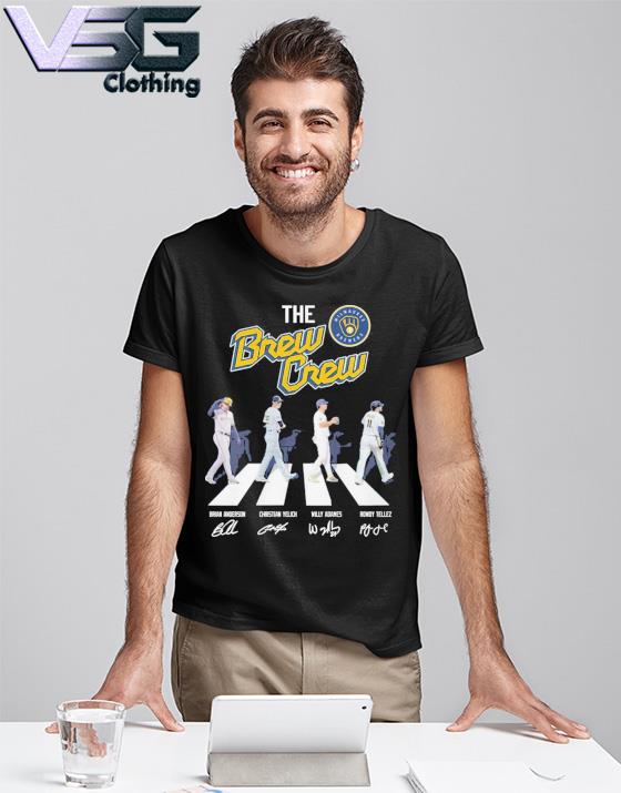 The Brew Crew Brian Anderson, Christian Yelich, Willy Adames and Rowdy  Tellez abbey road signatures shirt, hoodie, sweater, long sleeve and tank  top