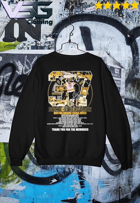 Patrice Bergeron Boston Bruins 2003 2023 thank you for the memories shirt,  hoodie, sweater, long sleeve and tank top