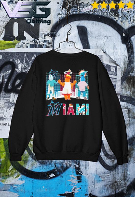 Miami sports team Miami Marlins Miami Heat and Miami Dolphins mascots  shirt, hoodie, sweater, long sleeve and tank top