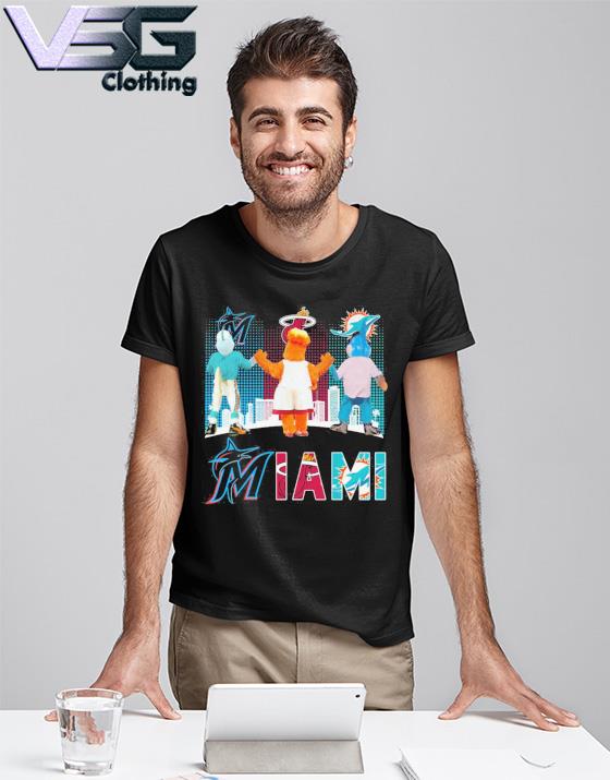 Miami sports team Miami Marlins Miami Heat and Miami Dolphins mascots  shirt, hoodie, sweater, long sleeve and tank top