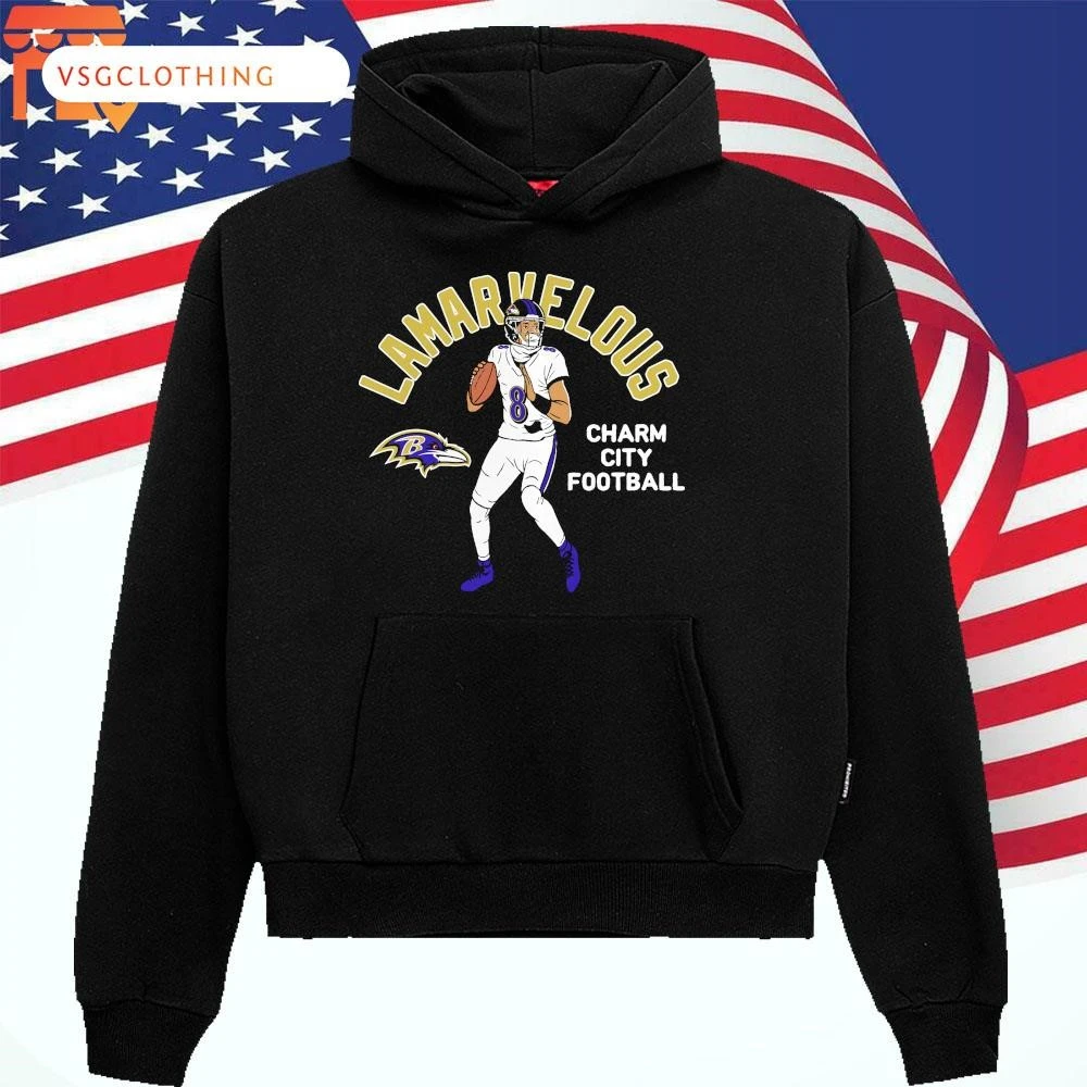 Official Lamar Jackson Baltimore Ravens Player Illustrative Pack Chảm City Football Hoodie
